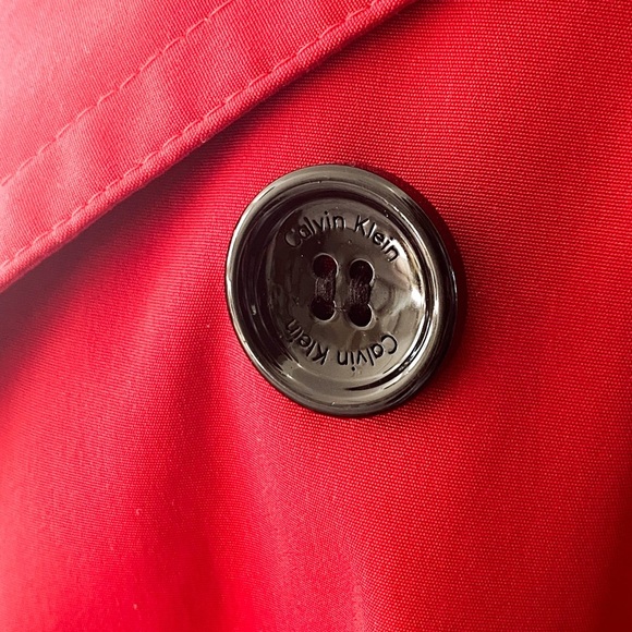 Calvin Klein Red Trench Coat with Sash – Size Small - Picture 9 of 12